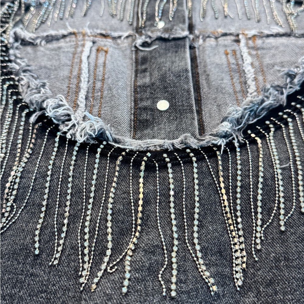 POL Black Denim Jacket with Embellished Heart Cutout Back - Picture 7 of 10